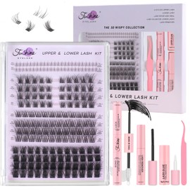 Fenshine Cluster Lashes Individual Lashes Kit 3D WISPY LASH KIT 10-16mm Length DIY Eyelash Extension Individual Soft False Lashes for Personal Use at Home (4 in 1 3D WISPY LASH KIT, MIX 10-16mm)