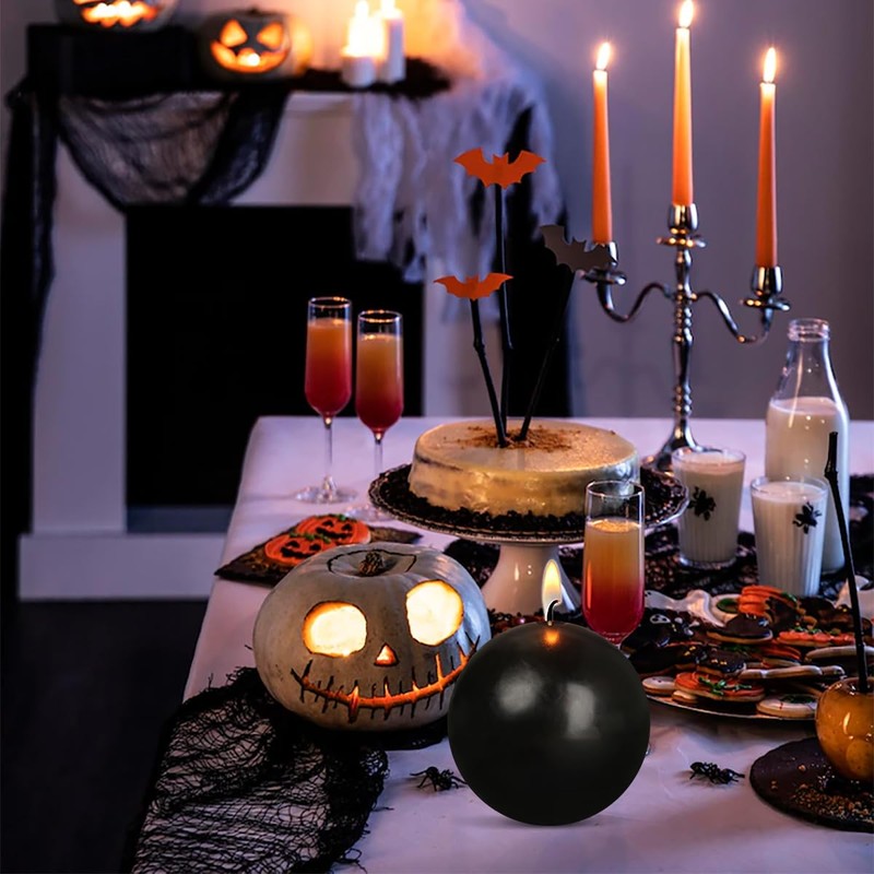 Ball Pillar Candles Set of 3 Black 3Inch Unscented Handpoured