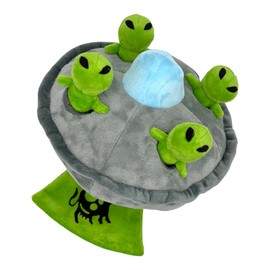 UFO and Aliens Dog Toy Funny Flying Saucer Extraterrestrial Stuffed Chew Toy with Hidden Treat Holes and Removable Aliens - Rip and Reveal Interactive Chew