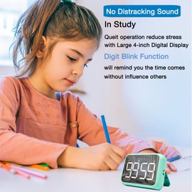 4-inch Timers for Kids, Large Magnetic Digital Kitchen timers with Constant Bright Function for Classroom, Silent Timer for Students and Teachers (2, White+Green)