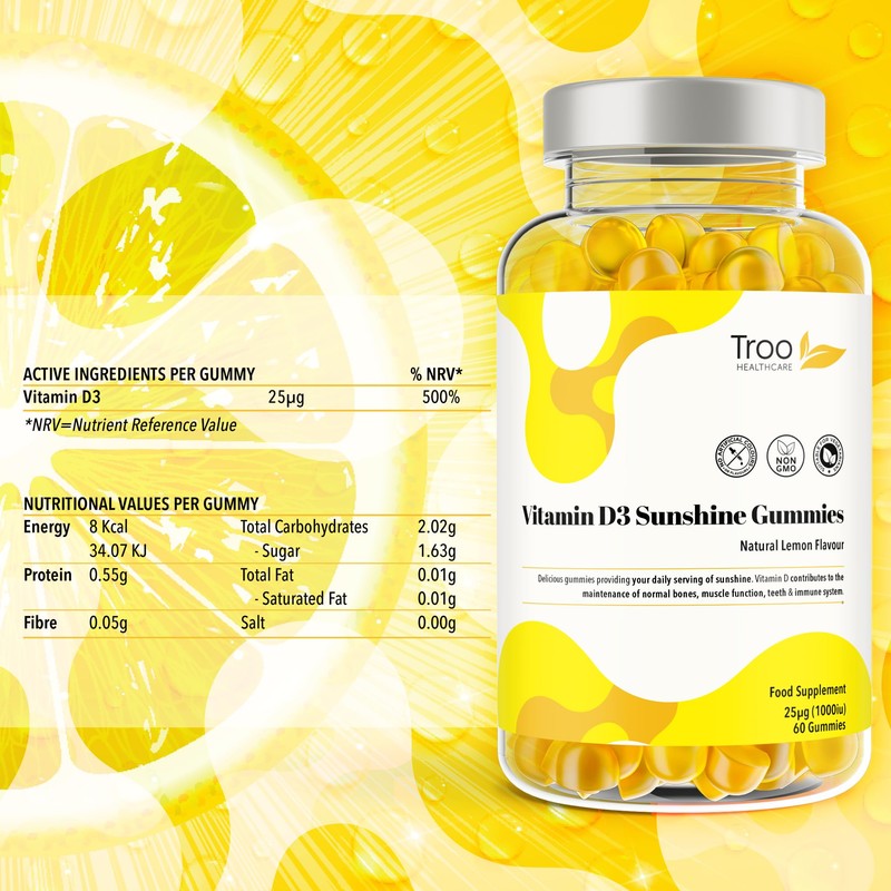 Vitamin D3 Gummies (1000iu) - Natural Lemon Flavoured - 60