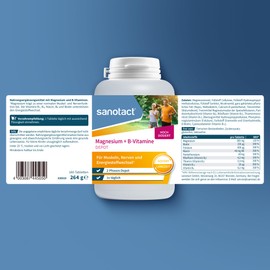sanotact Magnesium 500 plus B Vitamine 180 Tabletten | Hochdosiertes Magnesium für Muskeln & Nerven | 100% Vegan