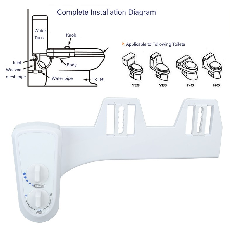 Bidet Attachment Self Cleaning Dual Nozzle Adjustable Water Pressure Cold