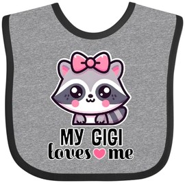 inktastic My Gigi Loves Me Grandchild Raccoon Baby Bib Heather and Black 4499f