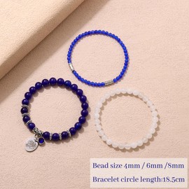 Bolinailo Blue Crystal Bracelet for Women, Flower Birthstone Natural Healing Crystal Bracelet, Blue Crystal Bead Bracelet for Women Anxiety Stress Relief, Blue Bracelet Charm Birthday Jewelry Gifts