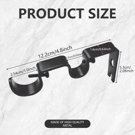 Voittozege 3-Pack Heavy Duty Steel Double Curtain Rod Brackets, Black Wall Mounted Holders for 1" & 5/8" Rods, Adjustable Curtain Rod Hooks for Living Room Bedroom Home Decor