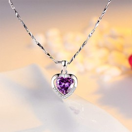 CHIFEI Collar Plata 925 Con Dije Corazón Cristal Azul Austriaco Regalo Navidad Amor (Púrpura)