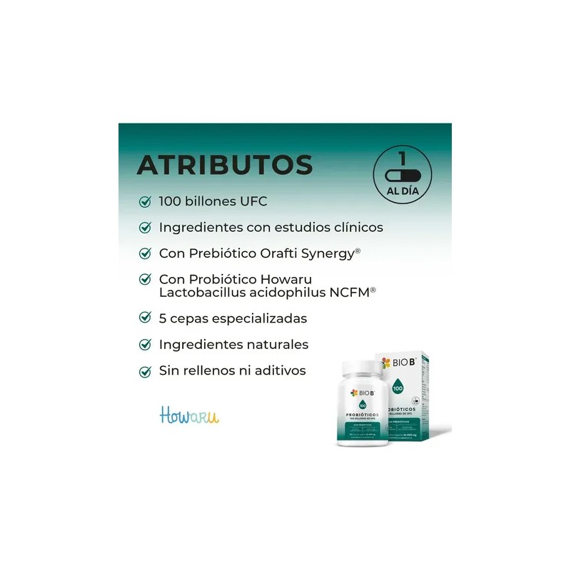 Bio B Probióticos Con 100 Billones Ufc + Prebióticos