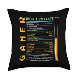 Gamer Nutrition Facts Shirt Funny Gaming Gamer Throw Pillow