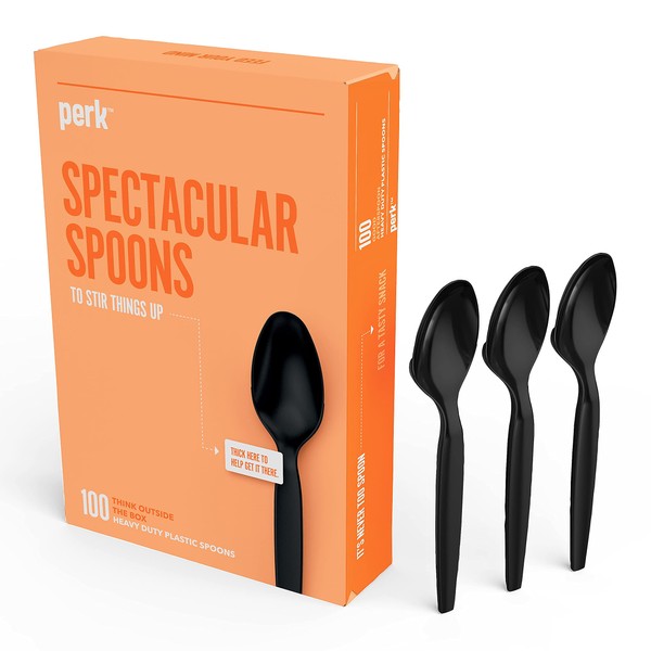Perk PK56395 Perk Plastic Spoon, Heavy-Weight, Black, 100/Pack (PK56395)