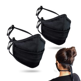 PURIAN Face Mask, Tie Behind Head Straps, Cord Locks, Dust Mask for Travel, Industrial, Work, Comfort, Black | 2 Pack