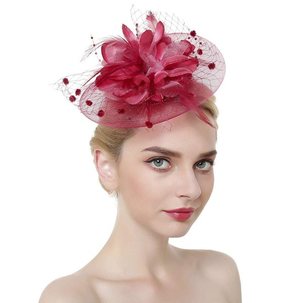 JINTN Fascinator Flower Mesh Ribbons Feathers Bridal Headpiece Hair Clip Hat Hair Jewellery Tea Party Wedding Church Headwear for Women -