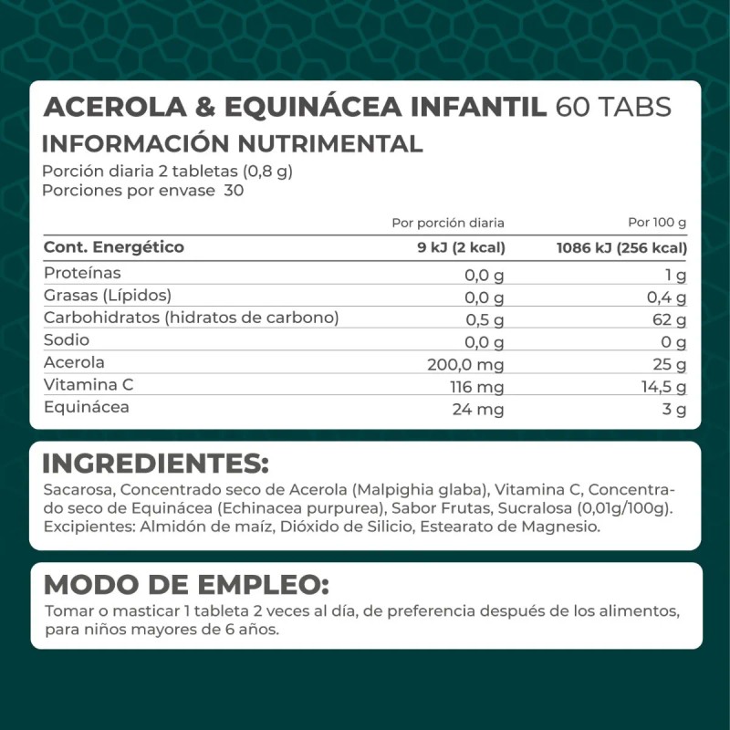 Acerola Equinácea Infantil Tabletas Masticables Sabor Frutas Pronat