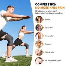 Compression Knee Brace for Women Men 2 Pack Compression Knee Sleeve Knee Brace for Knee Pain Arthritis Meniscus Tear Knee Support for Running Workout Wrestling Weightlifting Sport Athletics Orange M