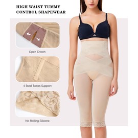 RDSIANE Capri Leggings for Women Tummy Control Shapewear Pants Thigh Slimmer Butt Lifting Leggings With Straps - Beige,X-Large