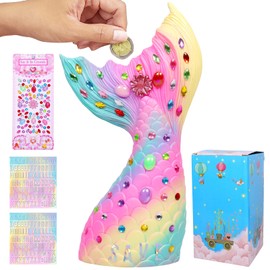 Money Box Girls, Mermaid Money Box Children's Piggy Bank with DIY Stickers Money Box Girls Reusable Saving Box for Helps Adults Children Habit Saving
