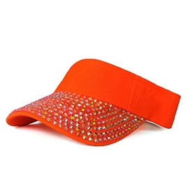 Sparkle Glitter Summer Rhinestone UPF 50+ Visor - Bling Visor for Women, Outdoor Sports, Golf - QM Orange