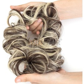 PARAHAIR Hair Bun Extensions Messy Hair Scrunchies Hair Pieces for Women Synthetic Hair Donut Updo Ponytail (Medium Brown&Bleach Blonde)