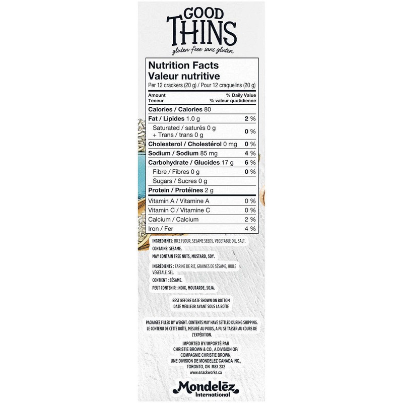 Mondelez Canada Inc Good Thins Rice Sesame Crackers, 100g/3.5oz, Box,