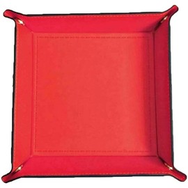 Dice Tray PU Leather Folding Tray Square Holder for Dice Games,Other Table Games,Jewelry Key Wallet Coin Box Stroage Tray Red