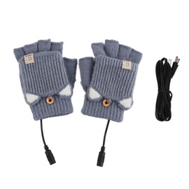USB Heated Gloves Mitten Men Women Winter Knitted Fingerless Hand Warmer Heating Gloves for Office Work Blue