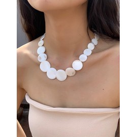 Zinzin Natürliche Muschel Halskette, Boho Handgemachte Runde Muschel Halskette