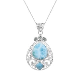 Ravishing Impressions Halskette mit Tropfenanhänger aus 925er Sterlingsilber mit Schmuck aus natürlichem Larimar und blauem Topas
