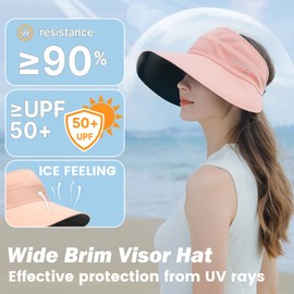 AYPOW Visor Cap Women's Wide Brim Visor Hat for Women Sun Visors for Women Reversible Sun Visor Hats for Women and Women UV Protection - Grey and Beige, Pink & Black, Unit size