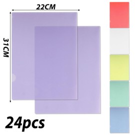 A4 Transparent Plastic Folders Clear，24 Packs 6 Colours Plastic Wallets A4 Plastic Sleeves for Office School Work Report Presentation Project Documents File