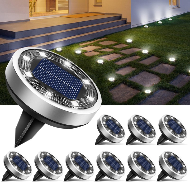 btfarm 10 Pack Solar Lights Outdoor, 8 LED Solar Ground