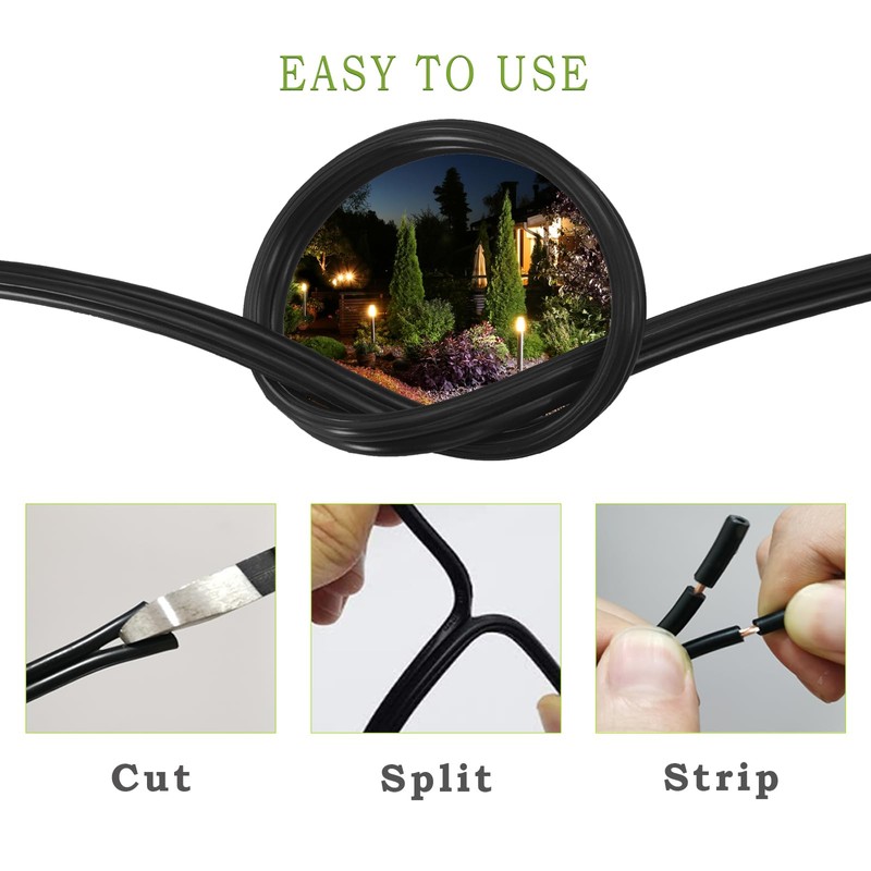 Cableague 12/2 Low Voltage Landscape Lighting Wire 200ft 12AWG*2C Waterproof