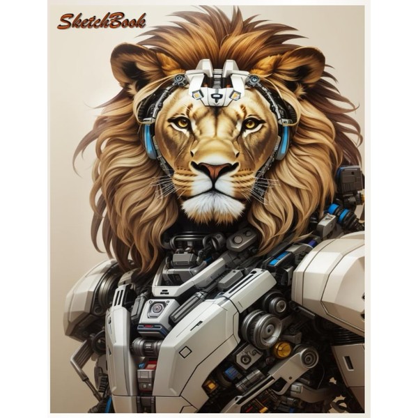 Sketchbook: Robot lion cover, Blank paper, notebook for sketching, painting,
