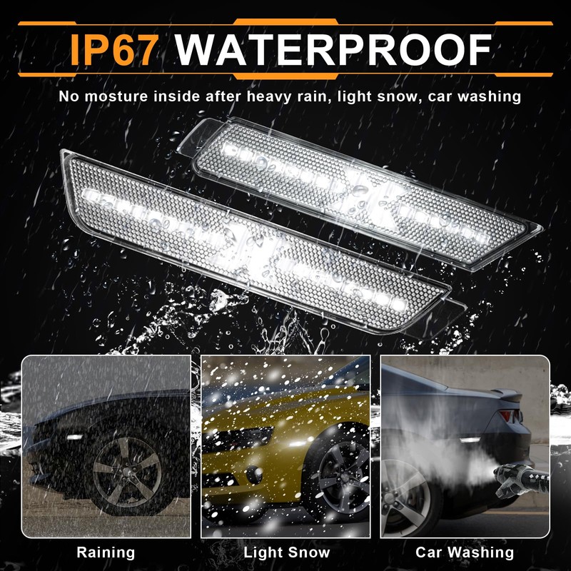 StylinPro White LED Side Marker Lights for 2010-2015 Chevy Camaro,