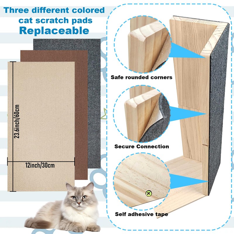 24" Tall Couch Corner Scratching Post with 3Pcs Replaceable Self-Adhesive