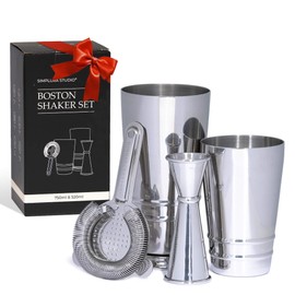 Premium 4-Piece Boston Cocktail Shaker Set w/Hawthorne Strainer & Japanese Jigger, Stainless Steel 304- Weighted Cocktail Set - Boston Shaker Set - Bartender Shaker - Shaker for Cocktails