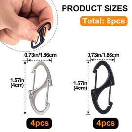 Winsyison 8pcs Zipper Anti Theft Clips, Zinc Alloy S Zipper Pull Locks, Mini Dual Spring Carabiner Snap Hook for Outdoor Camping Hiking Fishing Traveling Suitcase Luggage Backpacks- Black & Silver