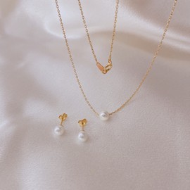 Gift packaging 14k pearl necklace and earrings silver set gold women's pearl set 6mm 45cm / 선물포장 14k 진주 목걸이 귀걸이 은세트 골드 여성 진주세트 6mm  45cm