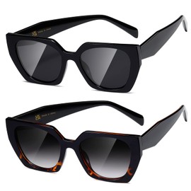 kimorn Sunglasses Womens and Men Trendy Retro Trendy Sun Glasses K1354 (Black+Black-Tortoiseshell Frame Gradient Grey Lens)