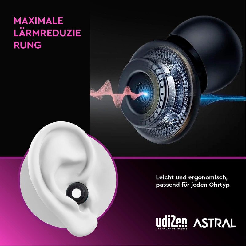 Earplugs for Travel, Sleeping, Learning, Noise Reduction, 40 dB, UdiZen