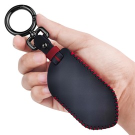 Tukellen for Kia Leather Key Fob Cover Compatible with 2023 2024 2025Telluride, 2025 K4 K5, 2024 2025 Sorento EV9, 2025 Carnival，5 Buttons Key Fob (Blue(Red line))