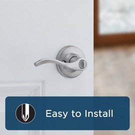 Weiser Belmont Satin Chrome Door Handle, Reversible Privacy Lever, Interior Door Handles for Bedroom and Bathroom Doors, Keyless Bathroom/Bedroom Door Lock, Traditional Home Décor