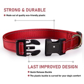 Reflective Dog Collar with Buckle Adjustable Safety Nylon Collars for Small Medium Large Dogs, Red M