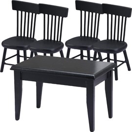 SAFIGLE 5pcs Mini Dining Table Black Table Decor Small Table Chair Model Miniture House Furniture Doll Accessories Miniature Furniture Kit Wooden Small Table and Chairs Micro Scene