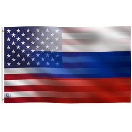 Bandera híbrida rusa americana de 3 x 5 pies: pancarta 100% poliéster, ojales de latón y cabecera de lona fuerte, para uso en exteriores o interiores