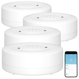 Luminea Home Control Smart Water Detector: Set of 4 WiFi Water Detectors, Loud Alarm, App Notification Worldwide (Water Detector with External Sensors, Water Alarm WiFi)