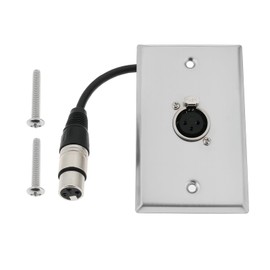 Micro Traders 11.4x7cm Stainless Steel Solderless XLR Wall Plate 1-Port XLR Wall Plate Female to Female Audio Wall Plate with 20CM Pigtail for Pro Audio Installation