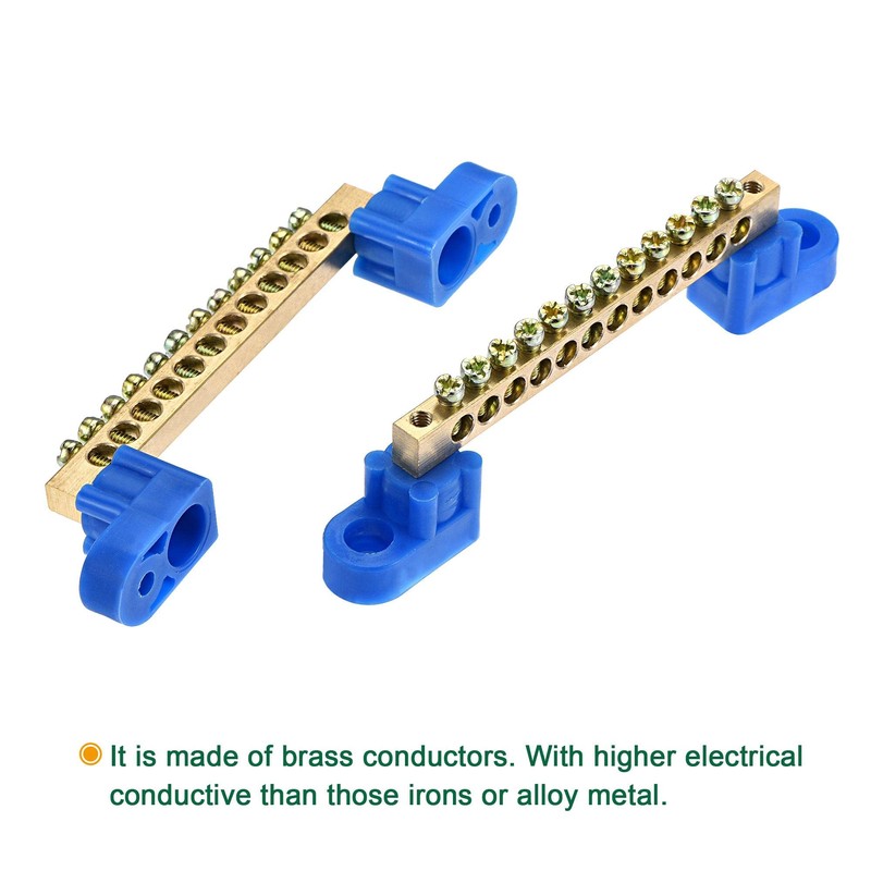 sourcing map Terminals Earth Rail Screw Block Barrier Brass 12