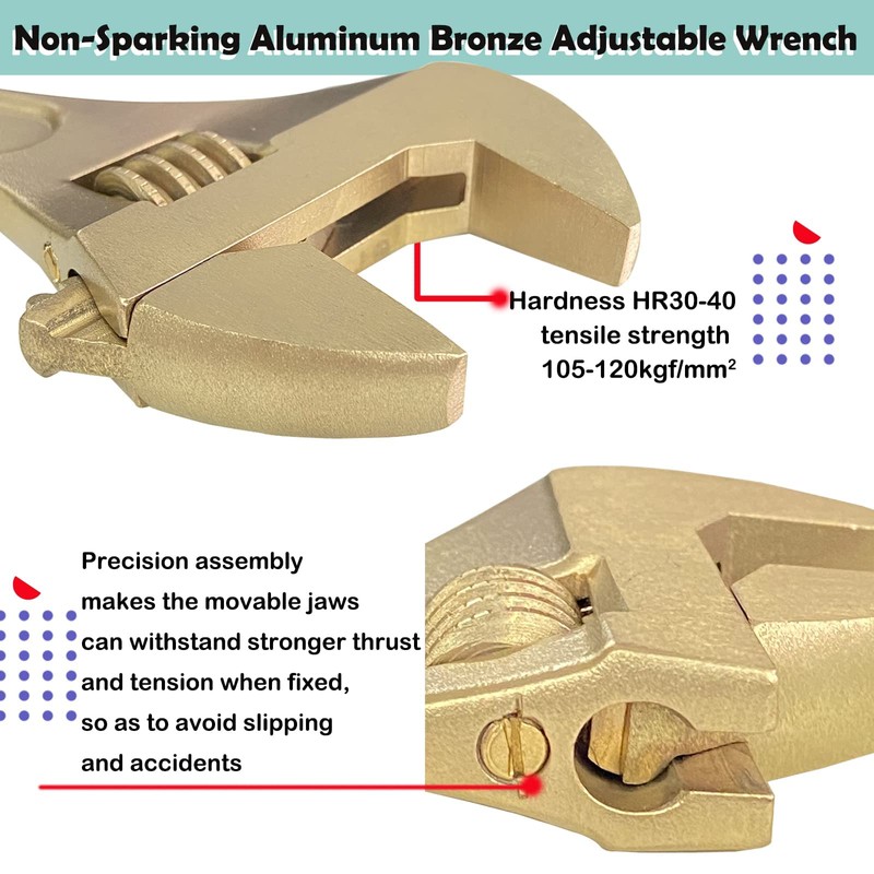 WEDO Non-Sparking Adjustable Wrench 8", Spark-free Safety Spanner, Safty Tool,Beryllium