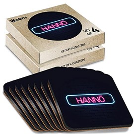 8 x Square Coasters - Neon Sign Design HannÅ City Japan Cork Backed MDF Glossy Tea Coffee Accessory #351373