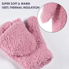 Achiou Warm Fingerless Gloves for Women Men, Convertible Winter Fingerless Mittens with Flip-top Cover, Knitted Wool Glove
